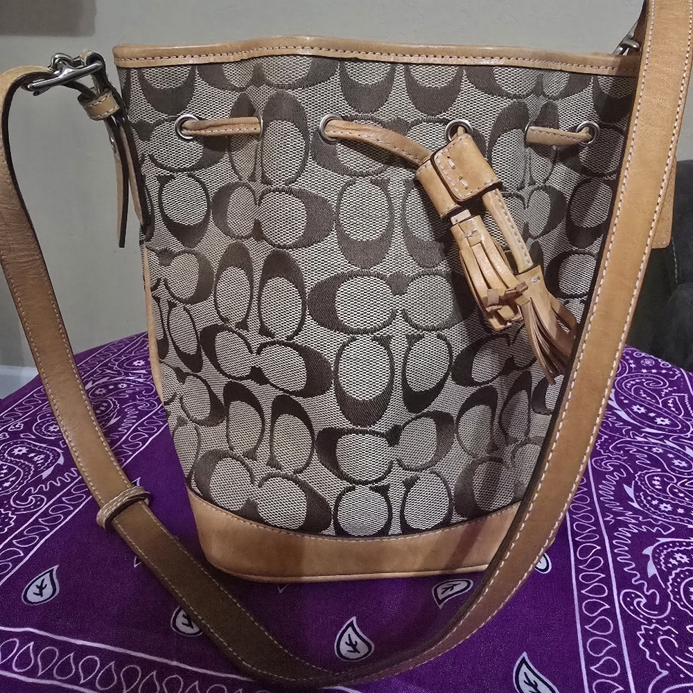 Coach Brown and Tan Shoulder Bag